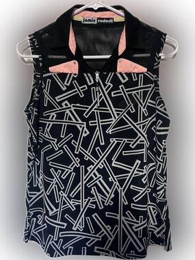 Jamie Sadock Black & White Graphic Sleeveless Golf Shirt